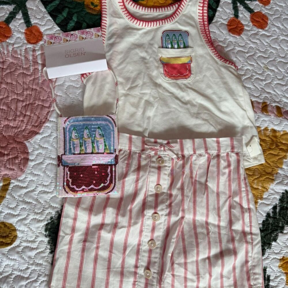Sigrid Olsen Girls NWT Trendy Sardine Can Tank Top Skort Sequin Purse Size 7-8